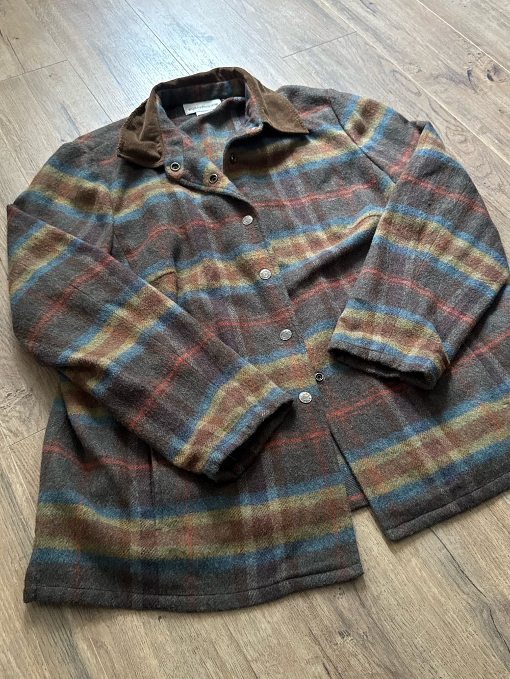 Evan-Picone Vintage Plaid Wool Blend Corduroy Collar Jacket 14W